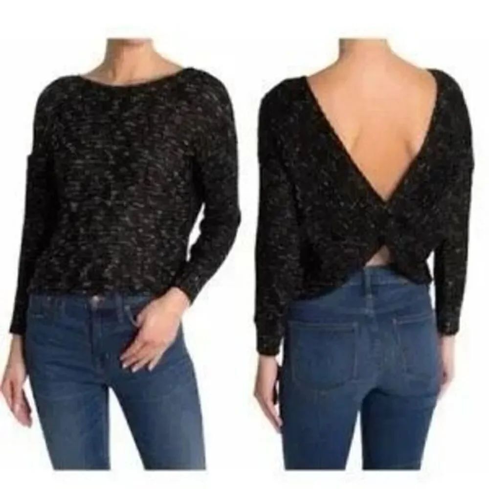 Abound Womens Black Open Back Twist Knit Pullover Sweater Size Large NWT